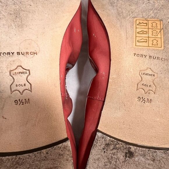 Tory Burch Pink Flower Ballet Flats Size 9 1/2 Patent Leather - Picture 5 of 11